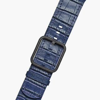 apple watch band with blue cocodirle print and black buckle