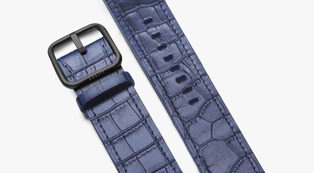 apple watch leather band with blue cocodirle print - Sidney