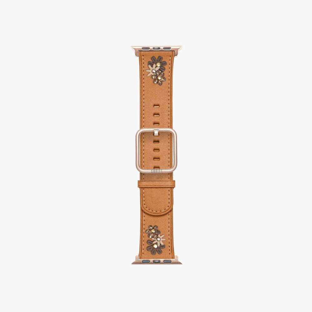 apple watch leather band brown with flowers - Daisy