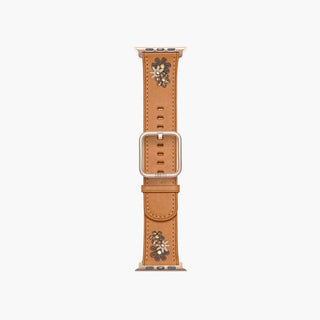 apple watch leather band brown with flowers - Daisy