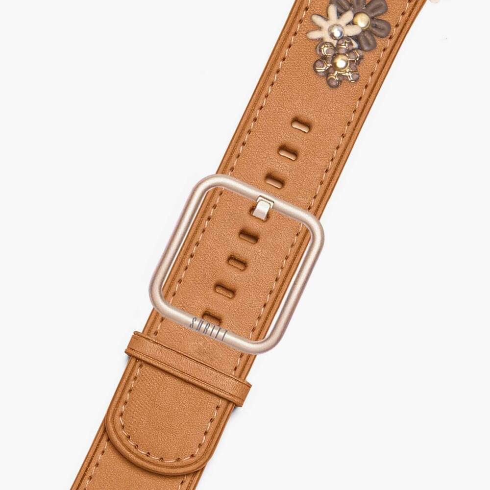 apple watch brown leather bands with flowers - Suritt