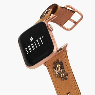 apple watch leather strap brown with flowers - Daisy