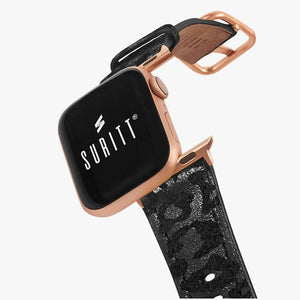 Apple watch strap with black leopard print