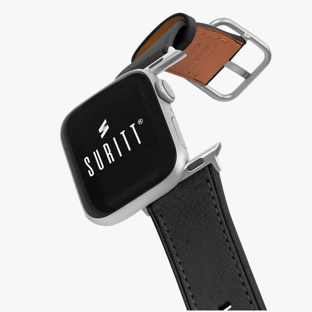black leather band for iwatch in silver - Rio