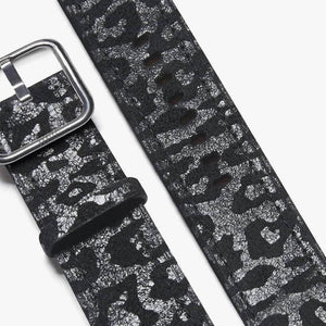 black leather apple watch strap with leopard print