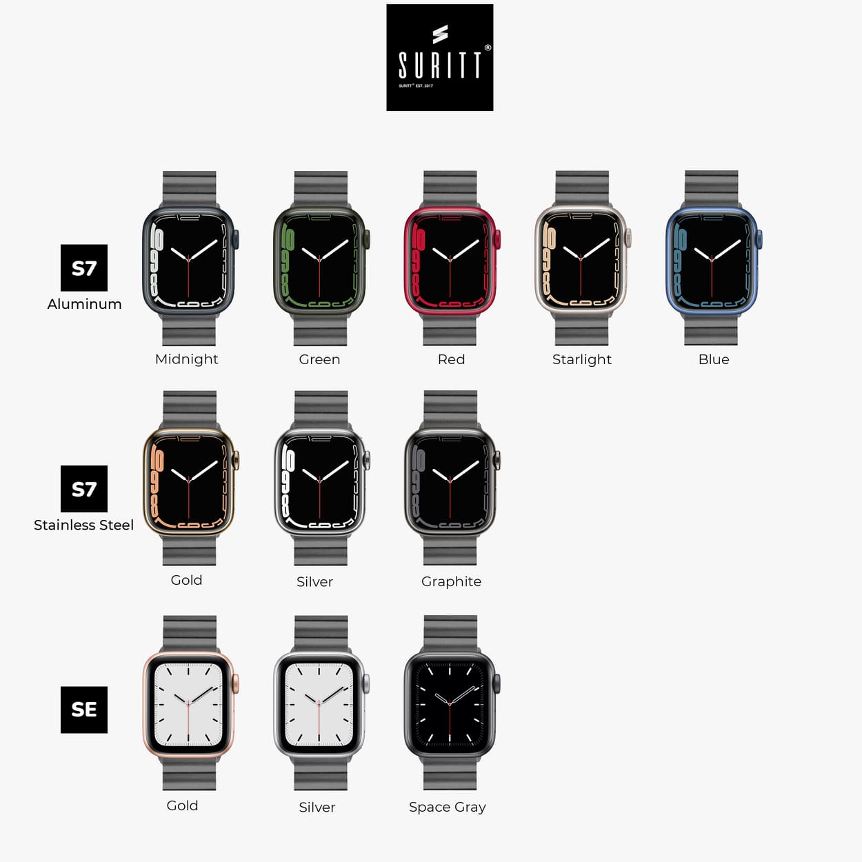 Black band in acier for apple watch different colors