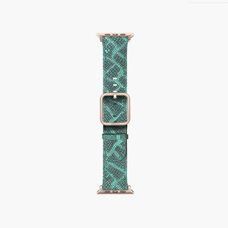 paris green leather band for apple watch with snake print