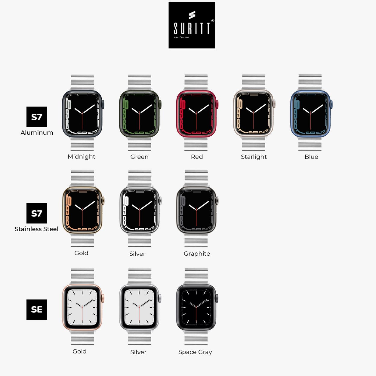 silver band in acier for apple watch different colors