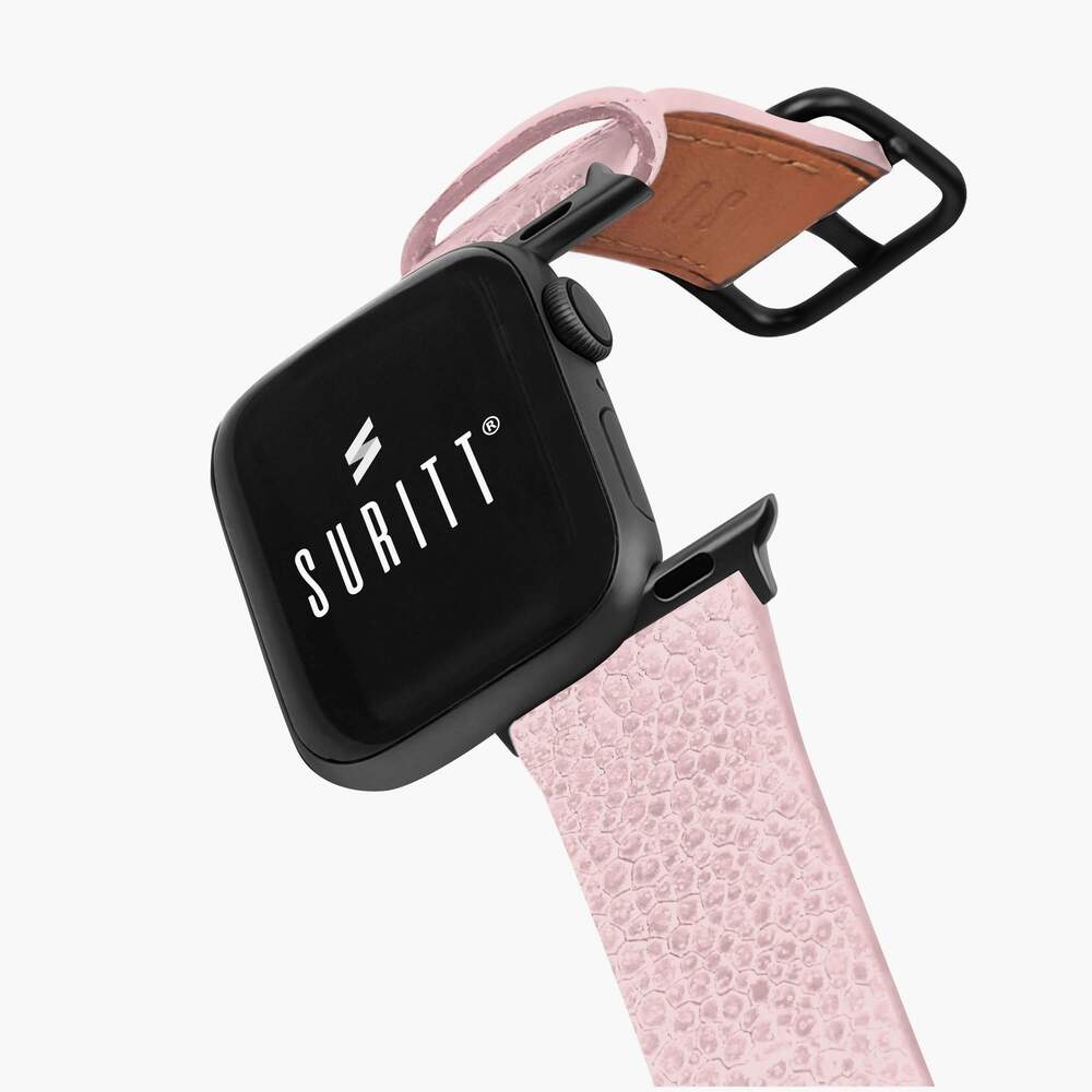 soft pink leather  and black buckle band for apple watch- New wonder
