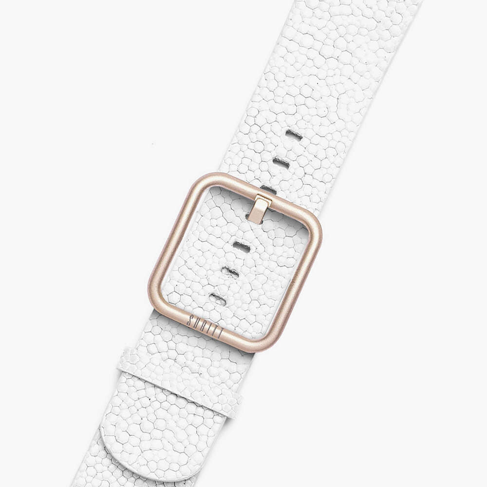 white leather band for apple watch with gold buckle- New wonder